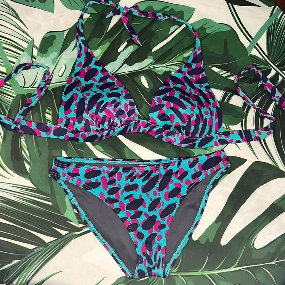 *Victoria’s Secret aqua, purple and pink print two piece bikini